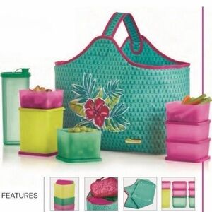 NEW - Tupperware Tropical Oasis Insulated Picnic 28 Piece Set